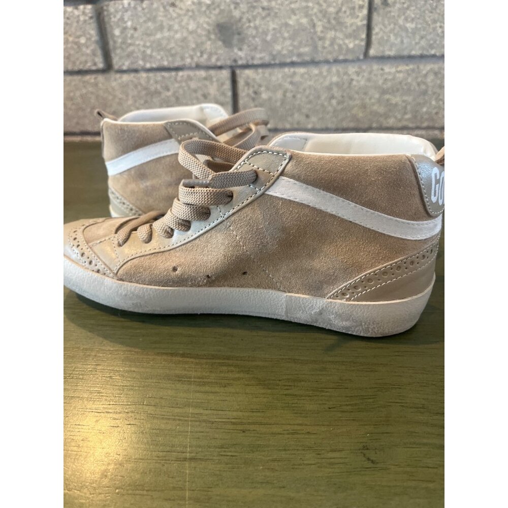 Golden Goose Mid Star Beige Glitter Sneakers Womens Suede & Leather NWOT - Picture 14 of 16